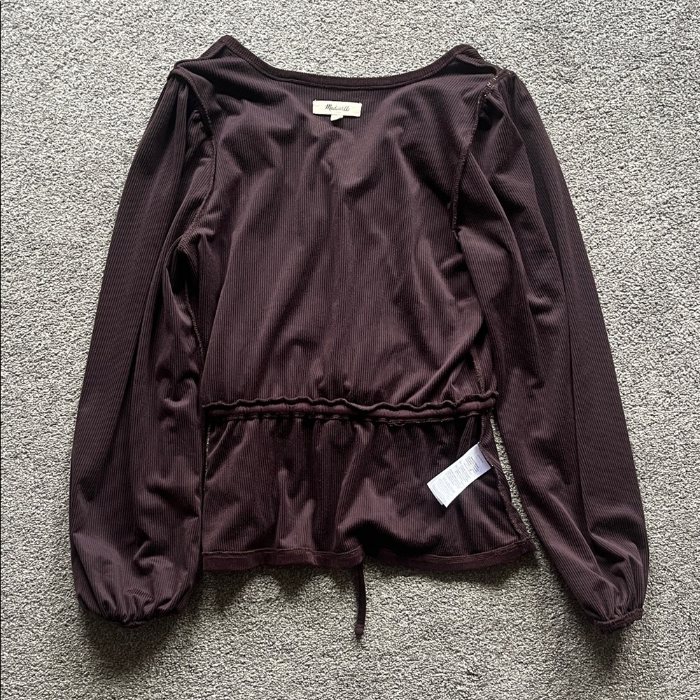 Madewell Wrap Front Long Sleeve Peplum Top in Deep Plum - Picture 5 of 8